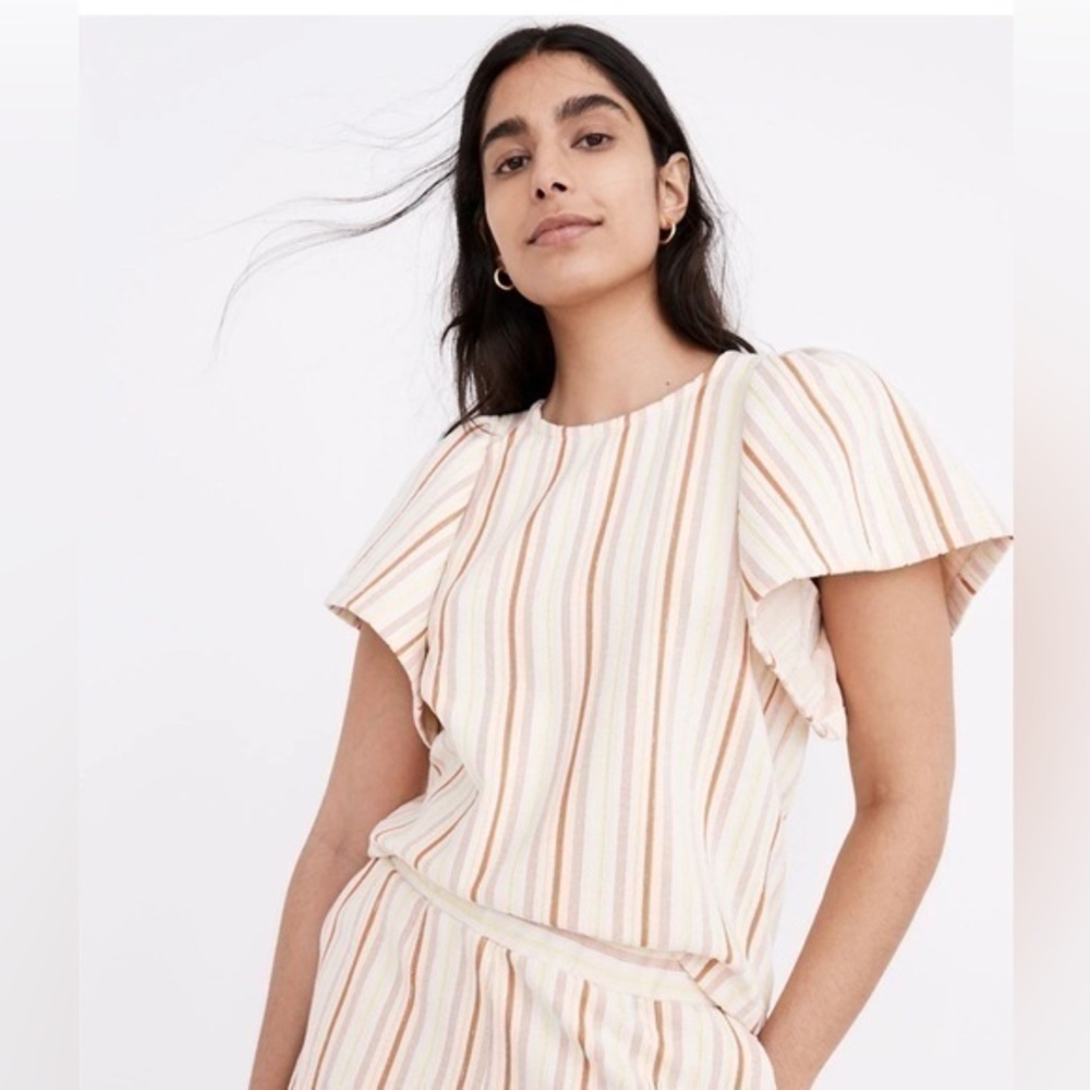Madewell Textured Flutter-Sleeve Crop Top in Stripe